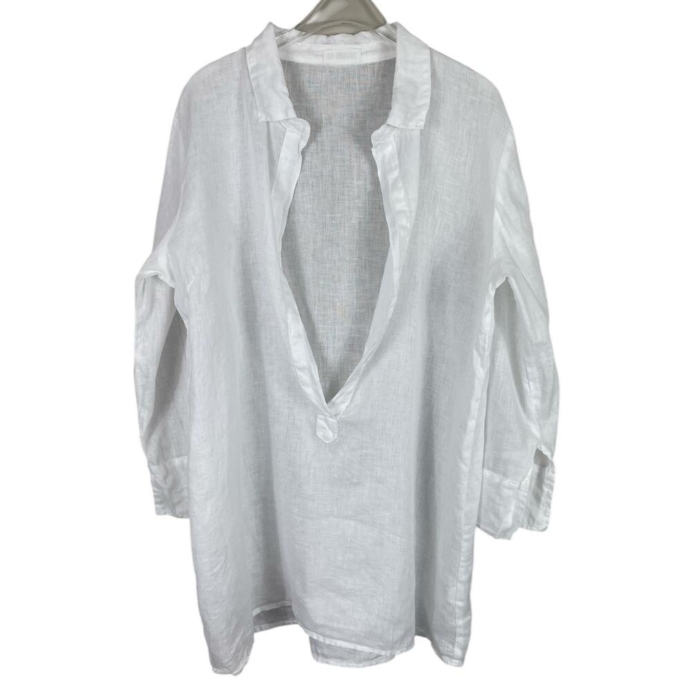CP Shades 100% Linen Tunic Top Long Sleeves Minimalist Coastal Size Small